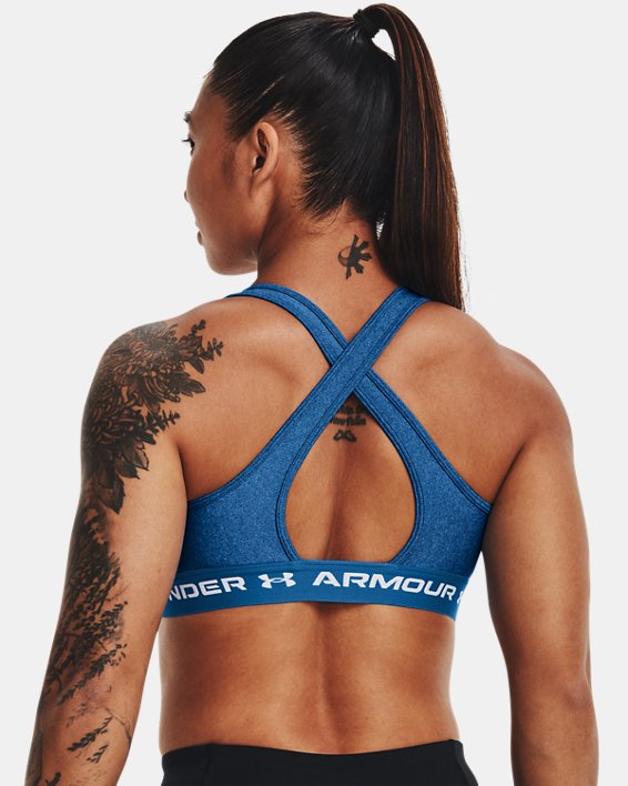 Women's Armour® Mid Crossback Heather Sports Bra in Blue image number 1
